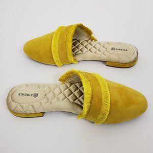 Birdies Ani Slide Marigold Yellow Fringed Flat 7.5
